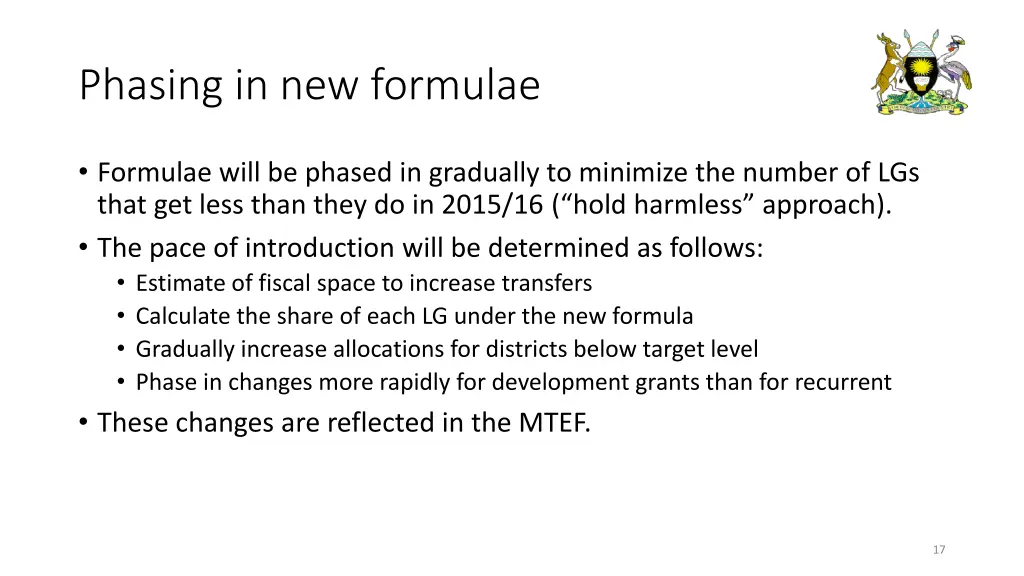 phasing in new formulae