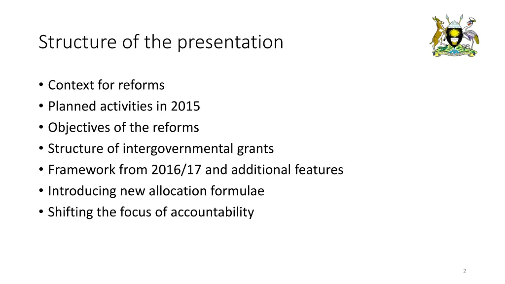 structure of the presentation