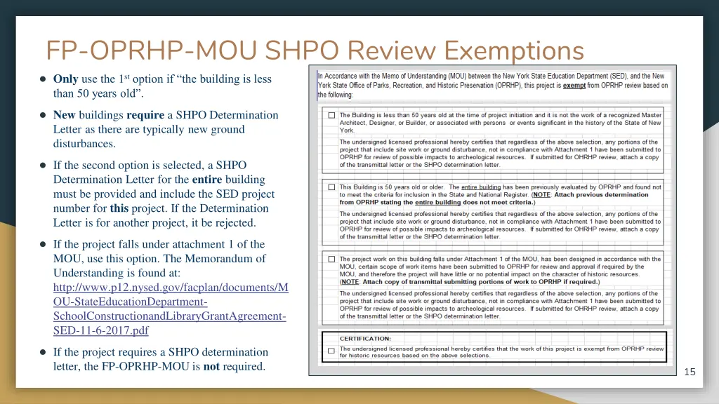 fp oprhp mou shpo review exemptions only