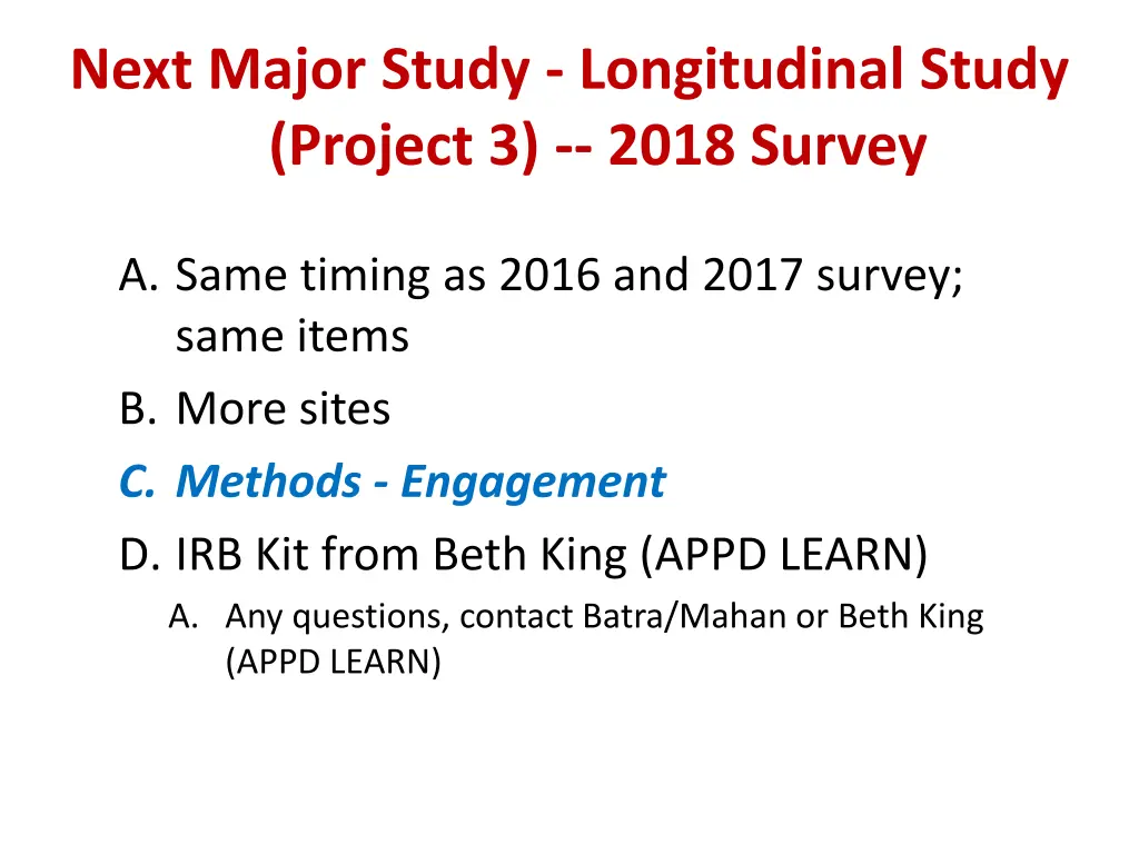 next major study longitudinal study project