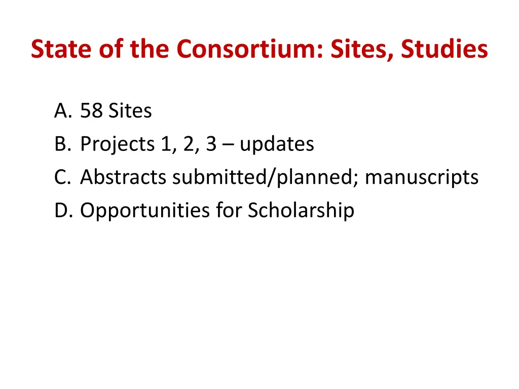state of the consortium sites studies