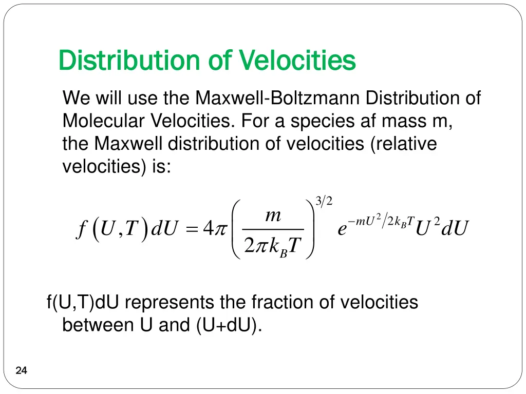 distribution of velocities distribution