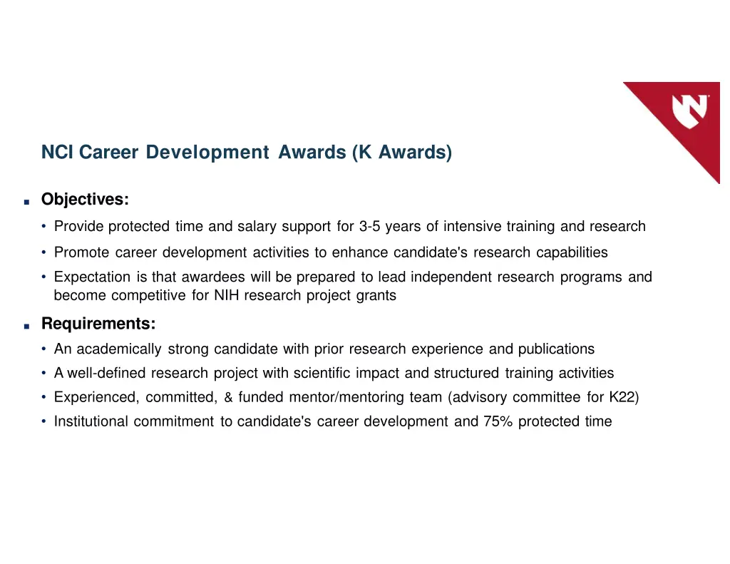 nci career development awards k awards