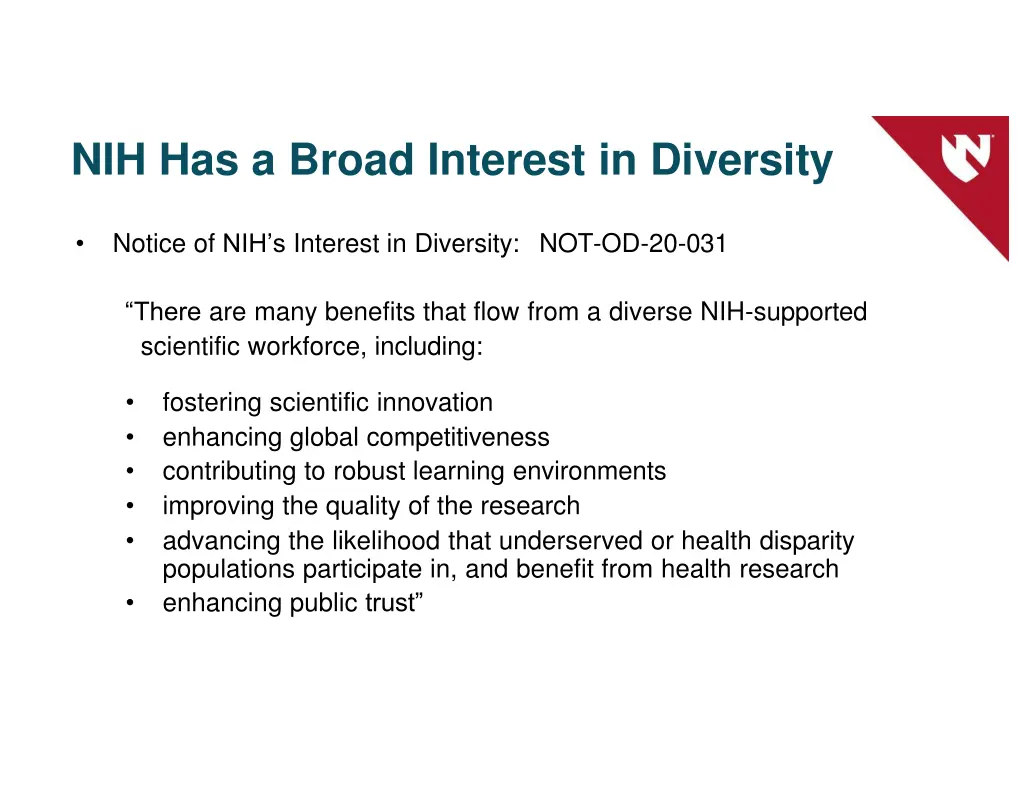 nih has a broad interest in diversity