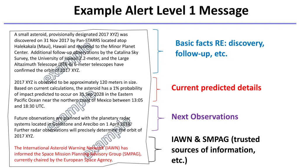 example alert level 1 message