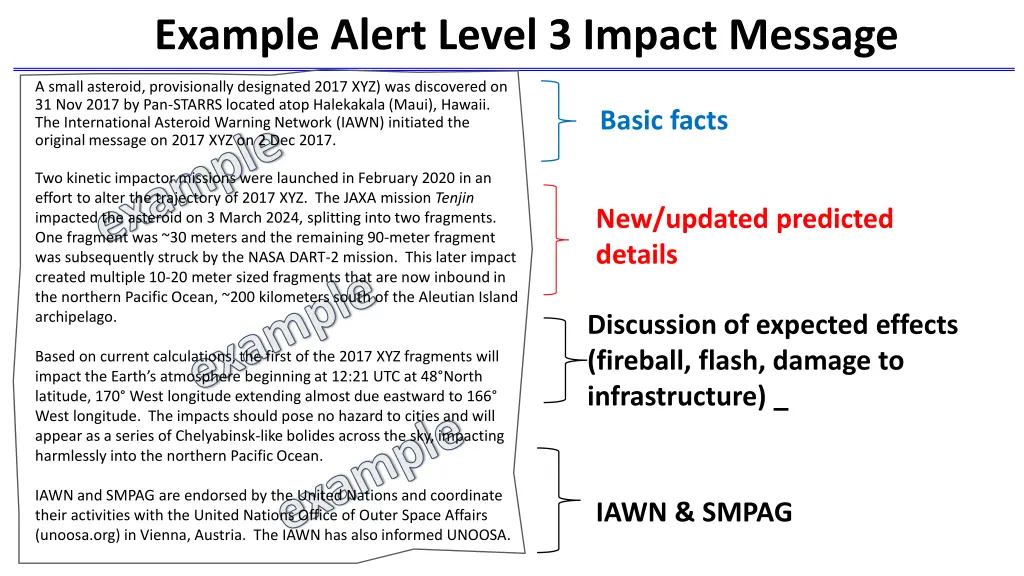 example alert level 3 impact message