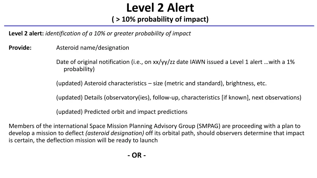 level 2 alert 10 probability of impact