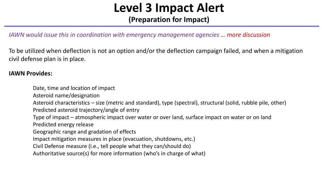 level 3 impact alert preparation for impact