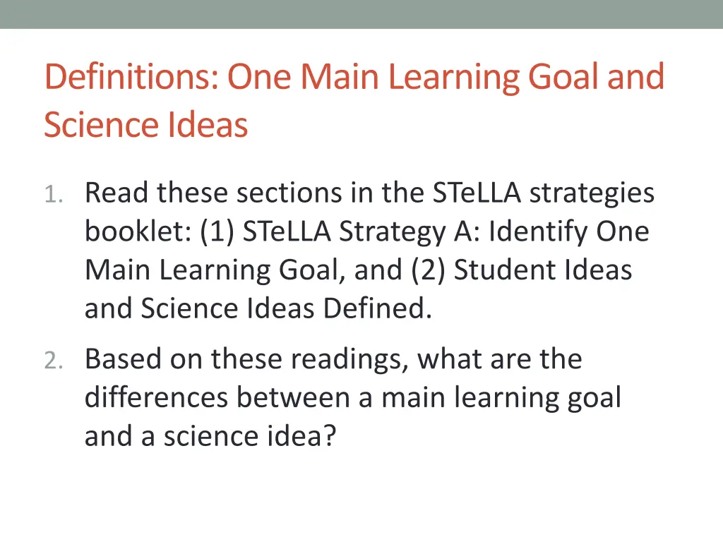 definitions one main learning goal and science