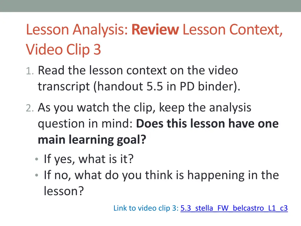 lesson analysis review lesson context video clip 3