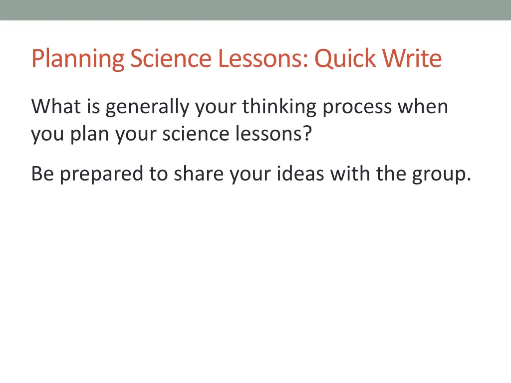 planning science lessons quick write