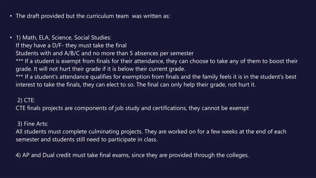 the draft provided but the curriculum team