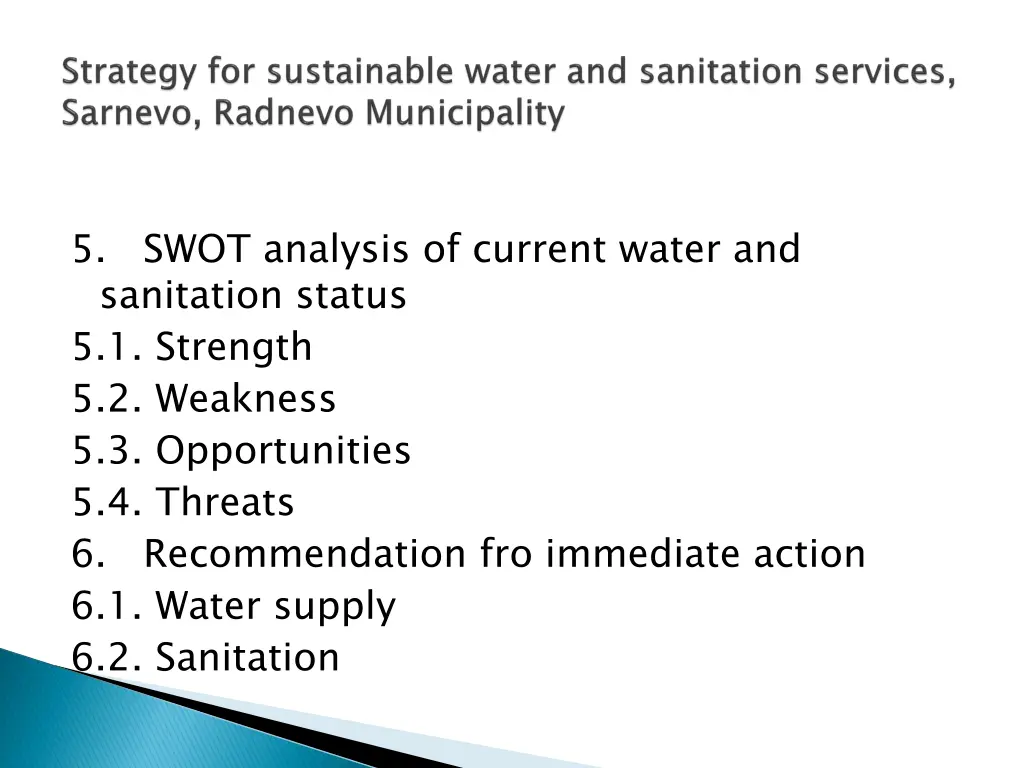 5 swot analysis of current water and sanitation