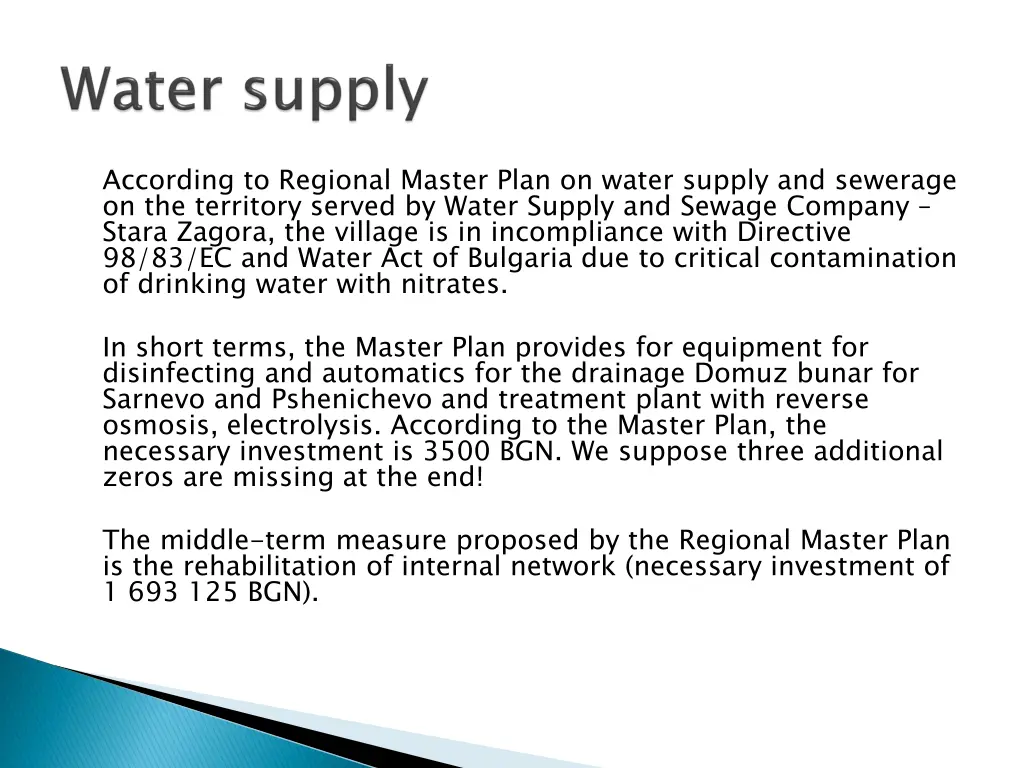 according to regional master plan on water supply