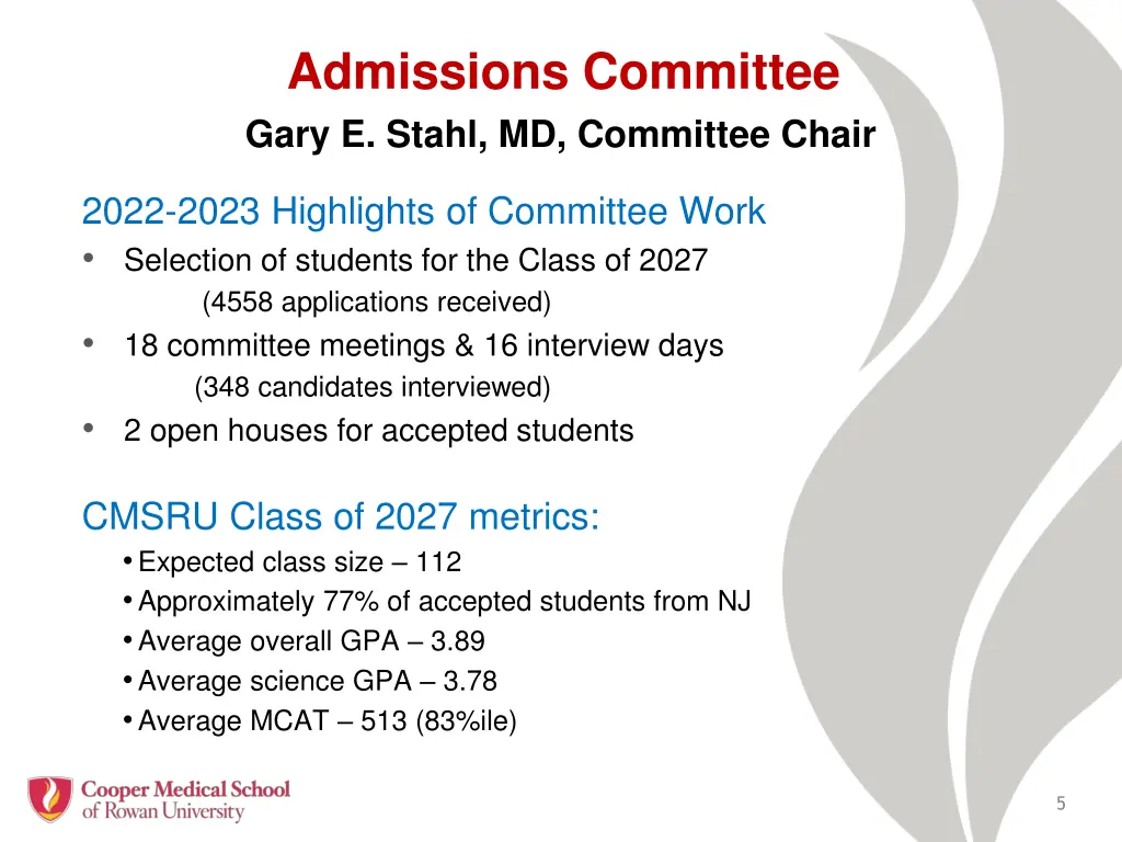 admissions committee gary e stahl md committee