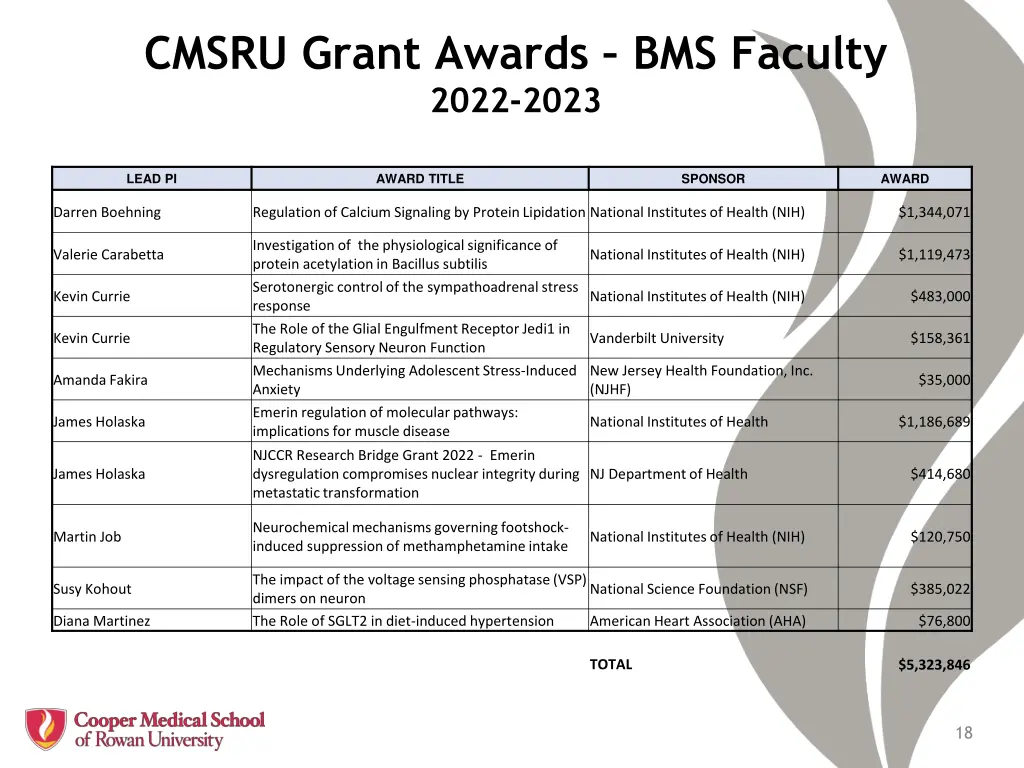 cmsru grant awards bms faculty 2022 2023