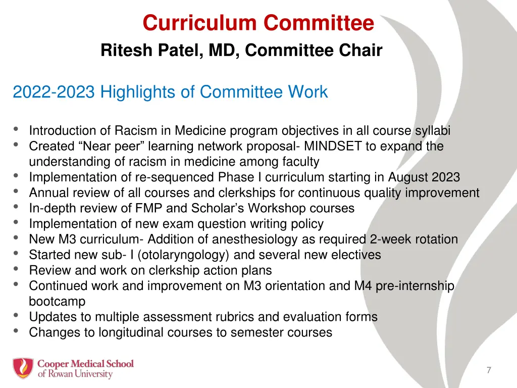 curriculum committee ritesh patel md committee