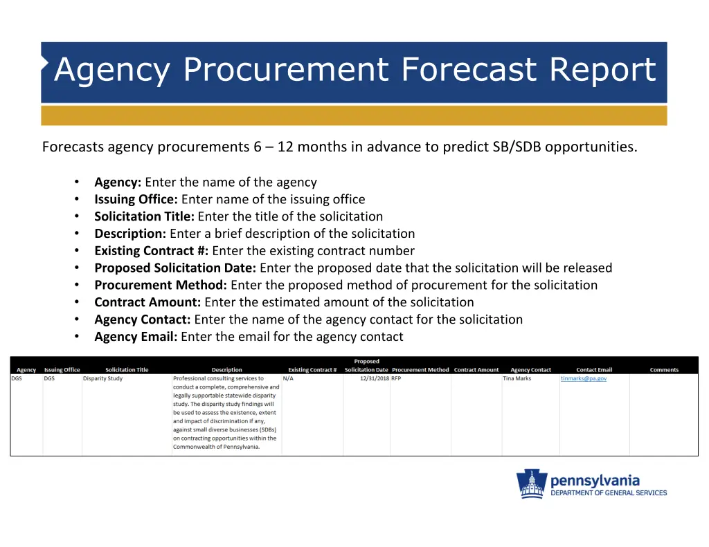 agency procurement forecast report