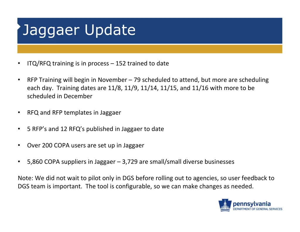 jaggaer update 1
