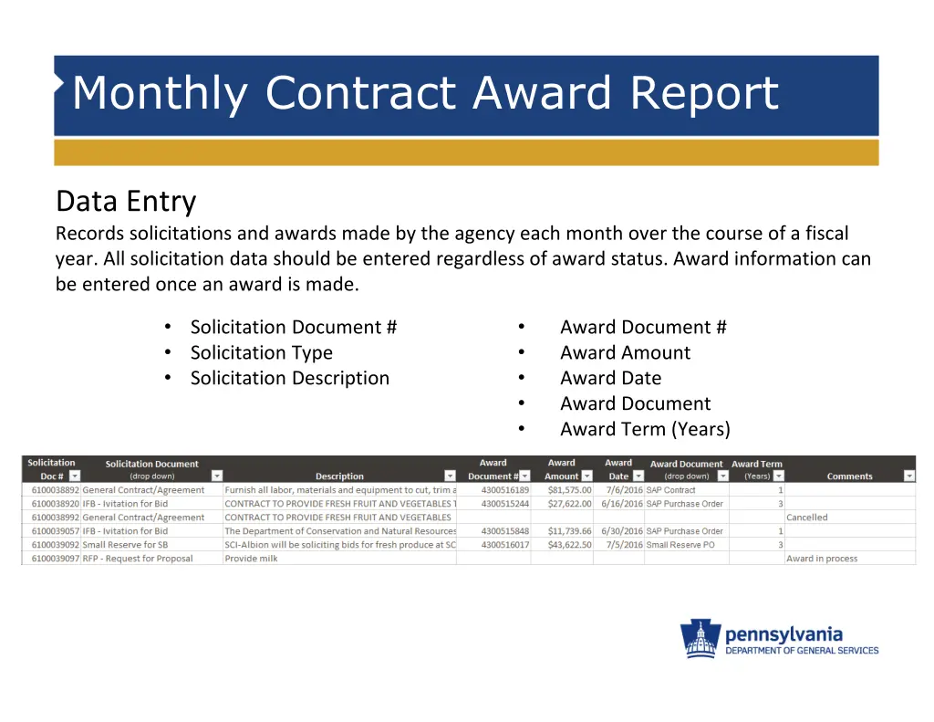 monthly contract award report 1