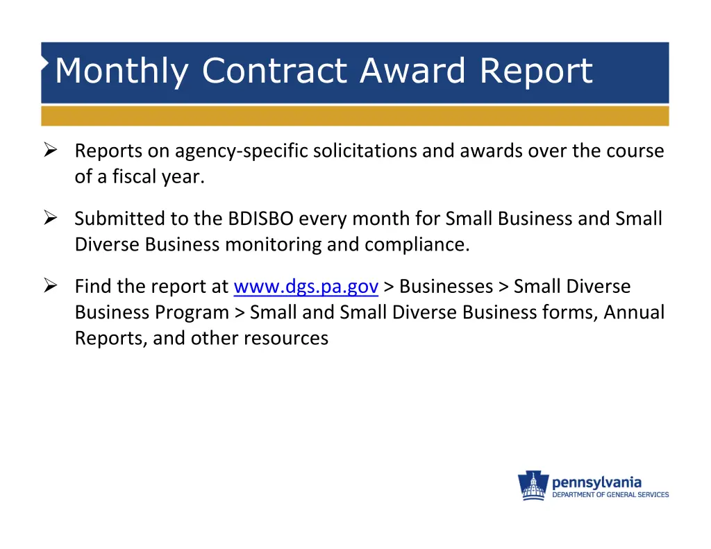 monthly contract award report