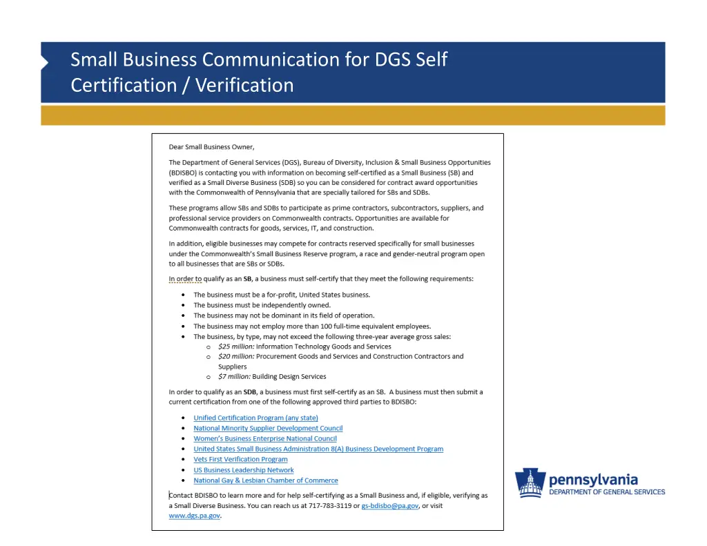 small business communication for dgs self