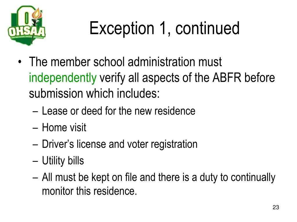 exception 1 continued