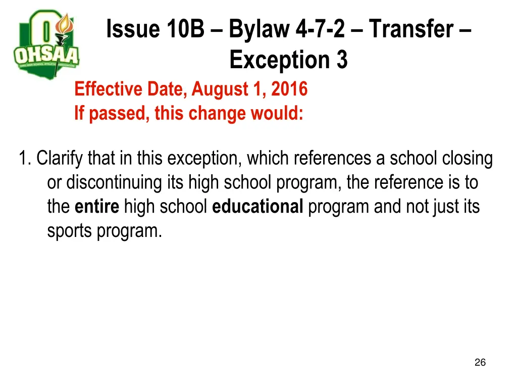 issue 10b bylaw 4 7 2 transfer exception
