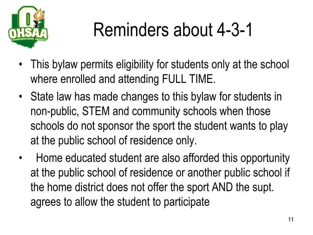 reminders about 4 3 1