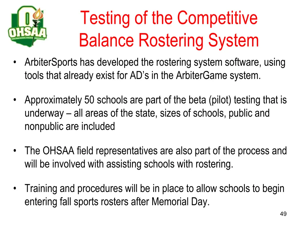 testing of the competitive balance rostering