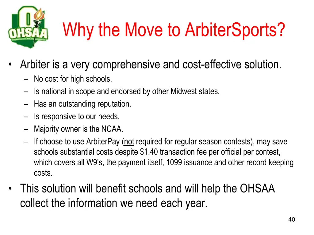 why the move to arbitersports 1
