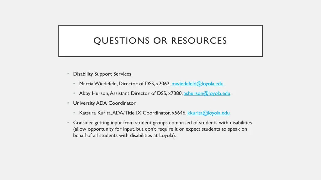 questions or resources