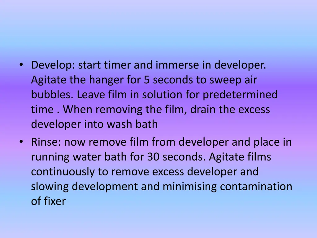 develop start timer and immerse in developer
