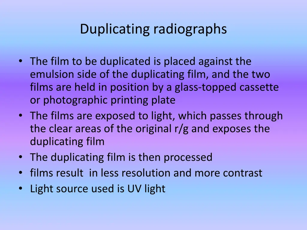 duplicating radiographs
