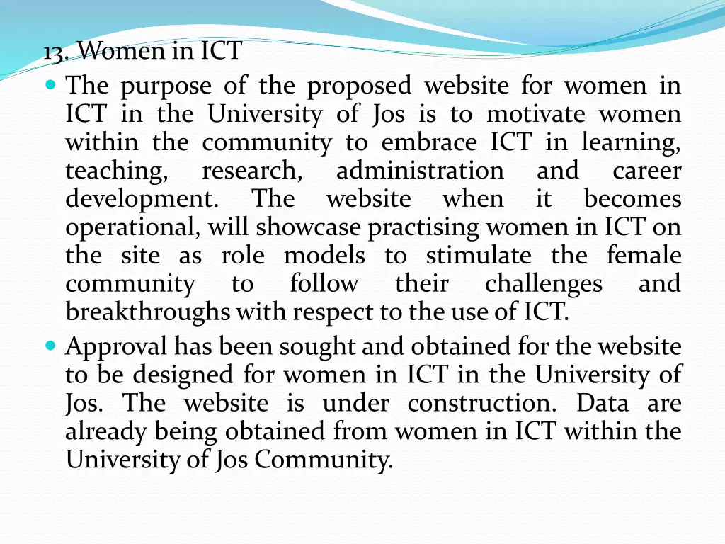 13 women in ict the purpose of the proposed