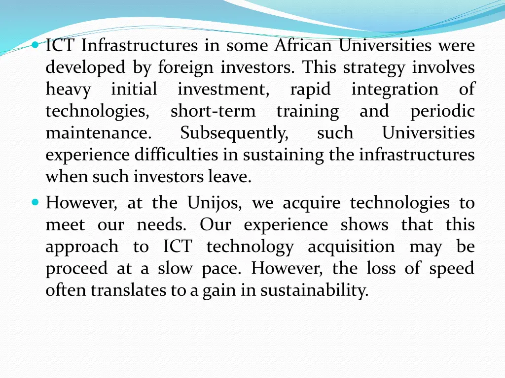 ict infrastructures in some african universities