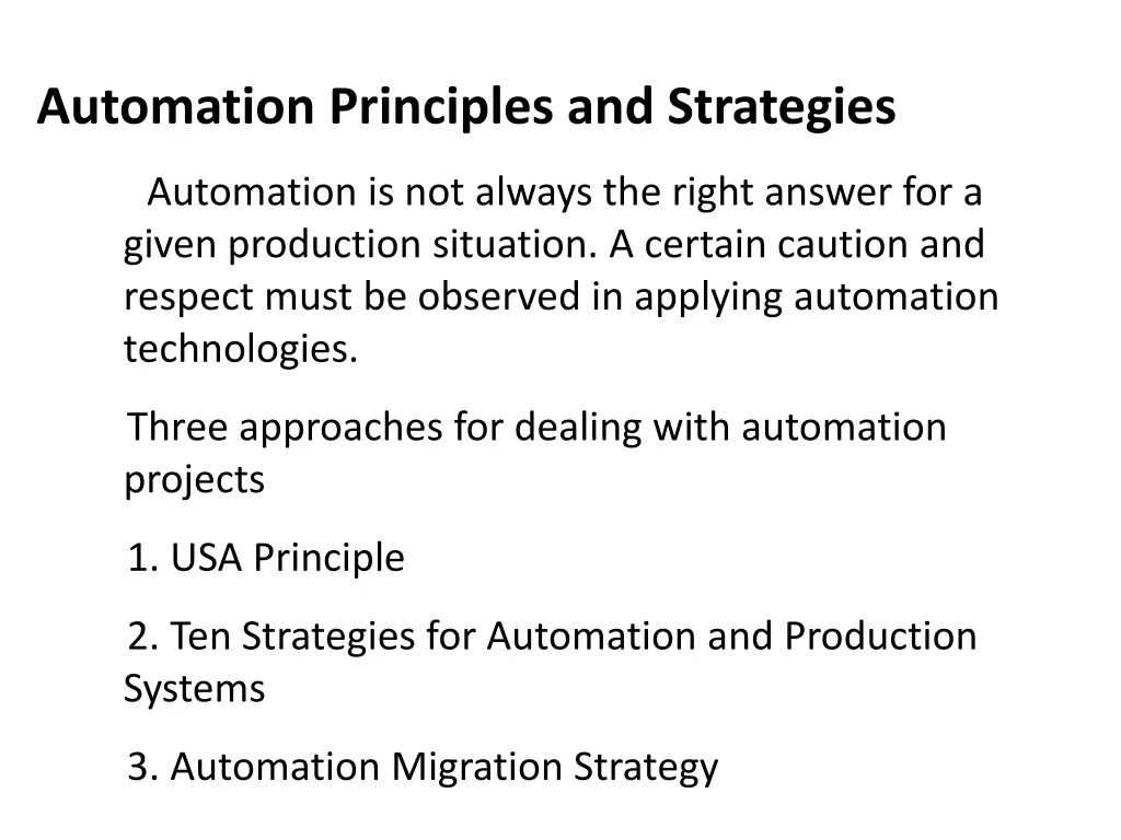 automation principles and strategies