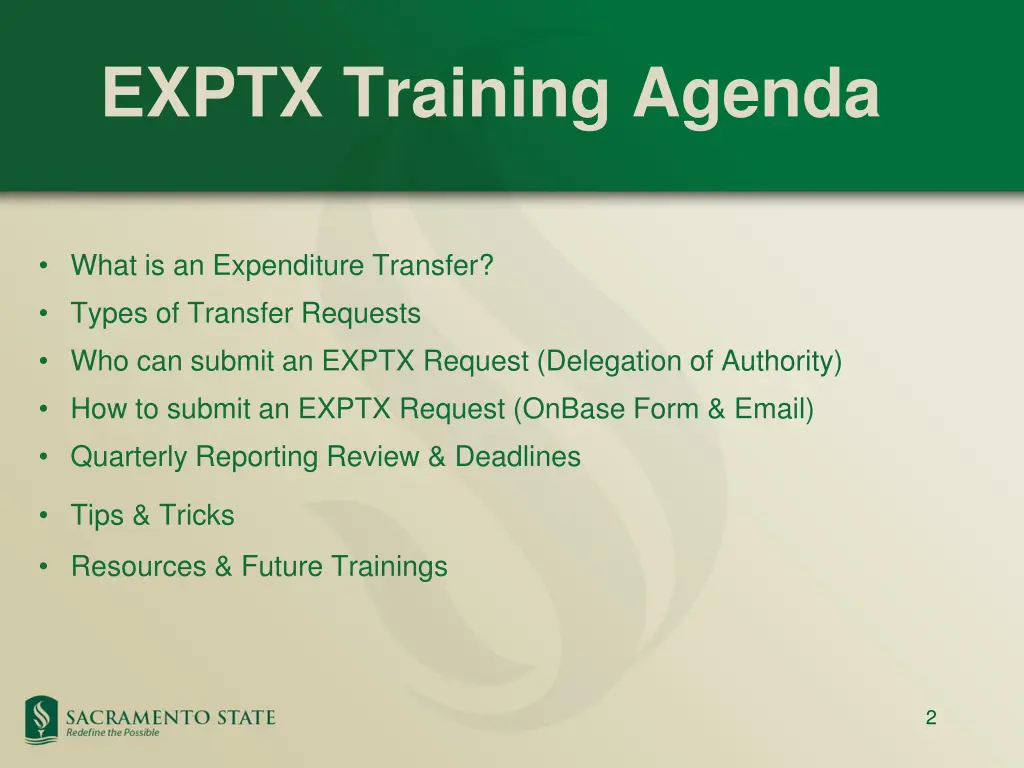 exptx training agenda
