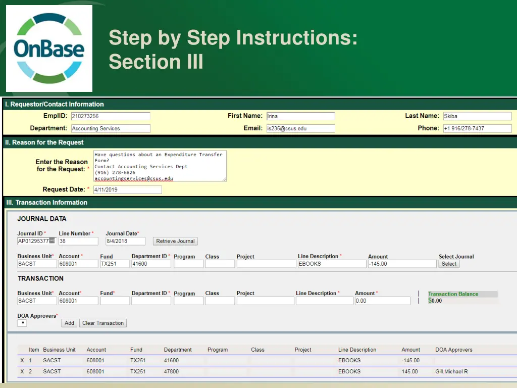 step by step instructions section iii