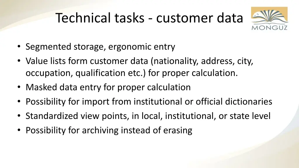 technical tasks customer data