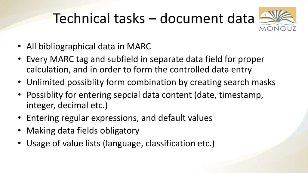 technical tasks document data