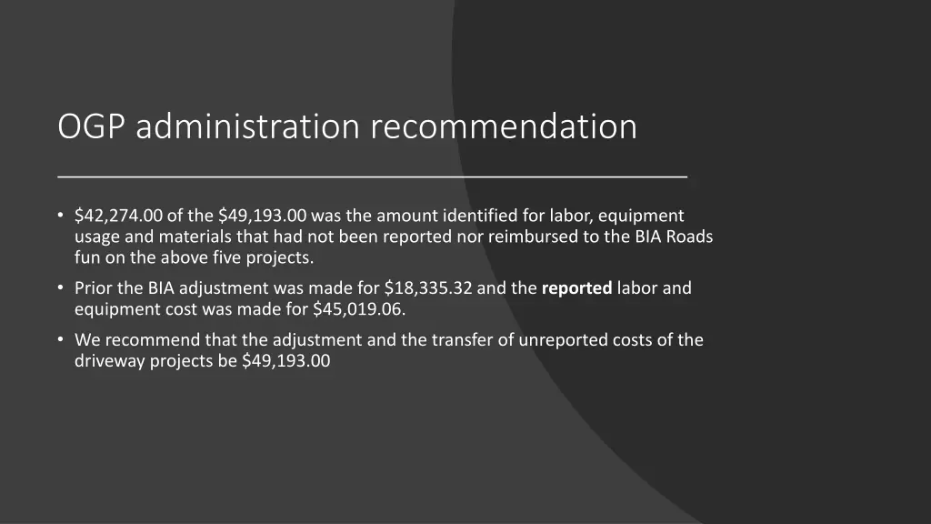 ogp administration recommendation 1