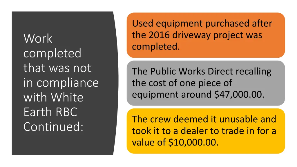 used equipment purchased after the 2016 driveway