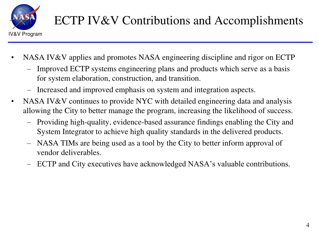 ectp iv v contributions and accomplishments