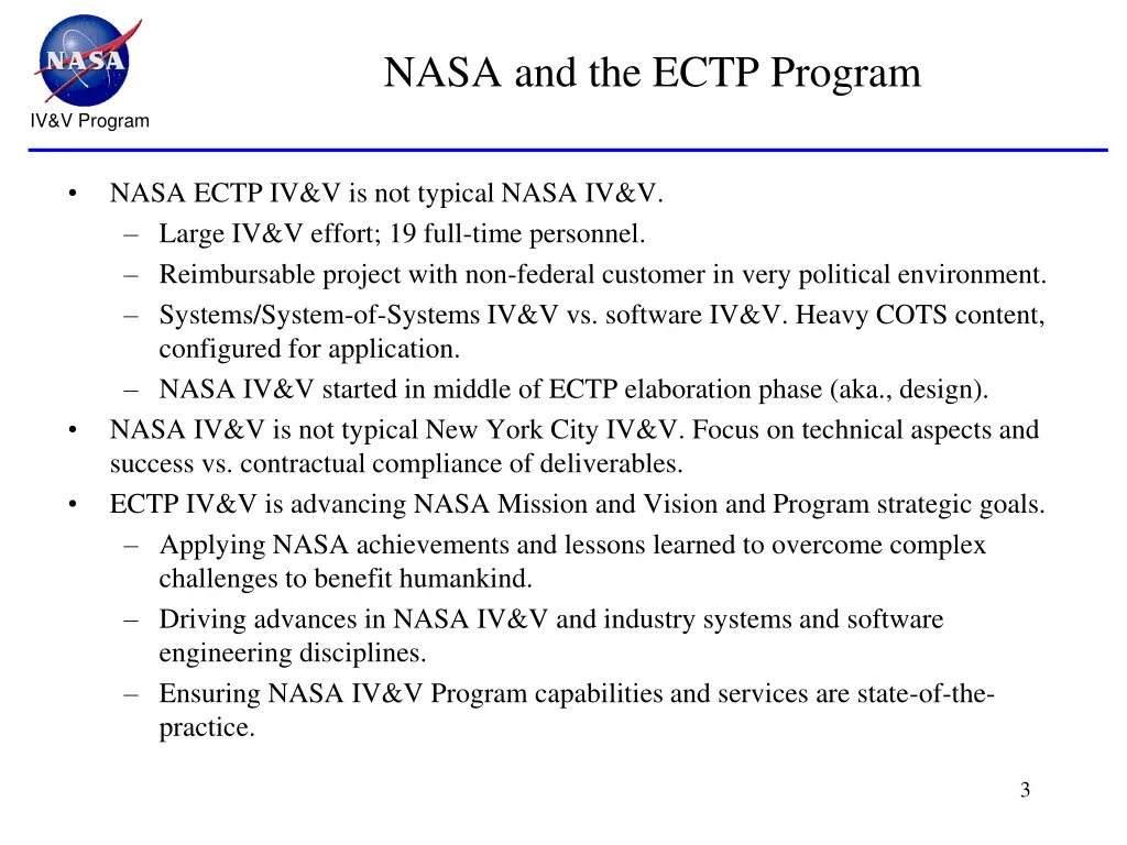 nasa and the ectp program