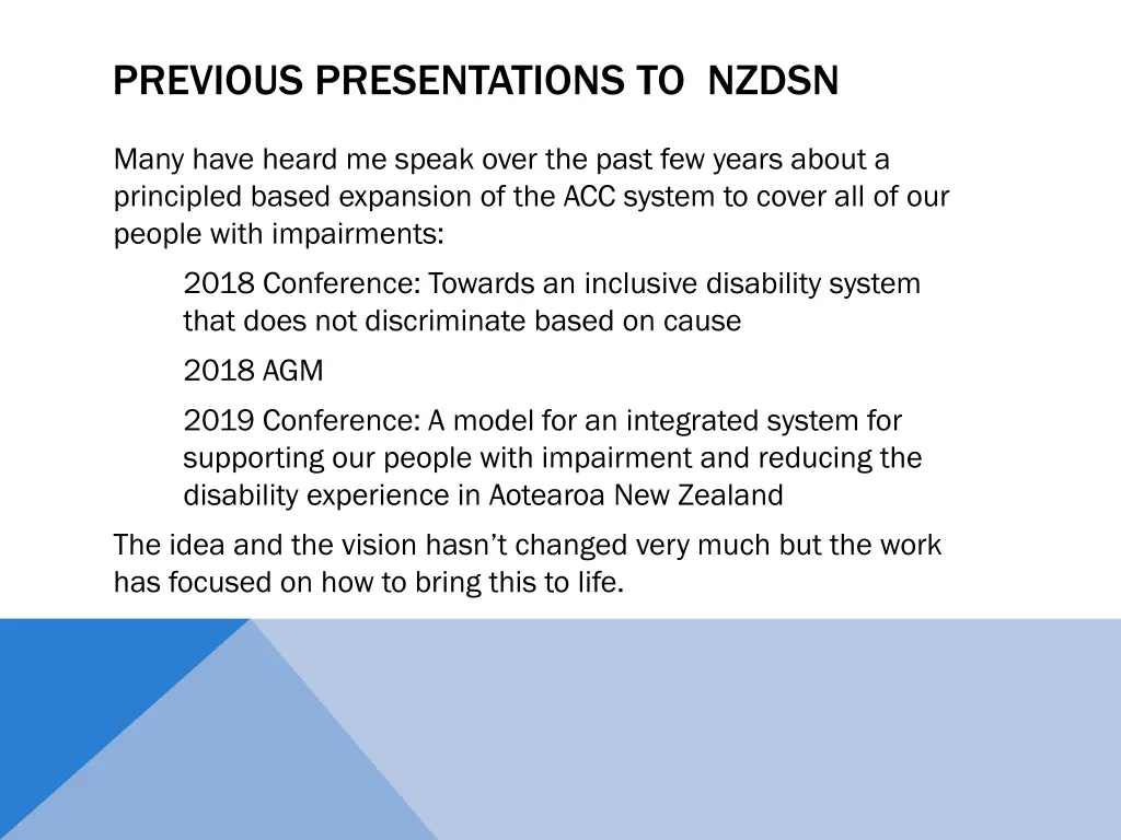 previous presentations to nzdsn