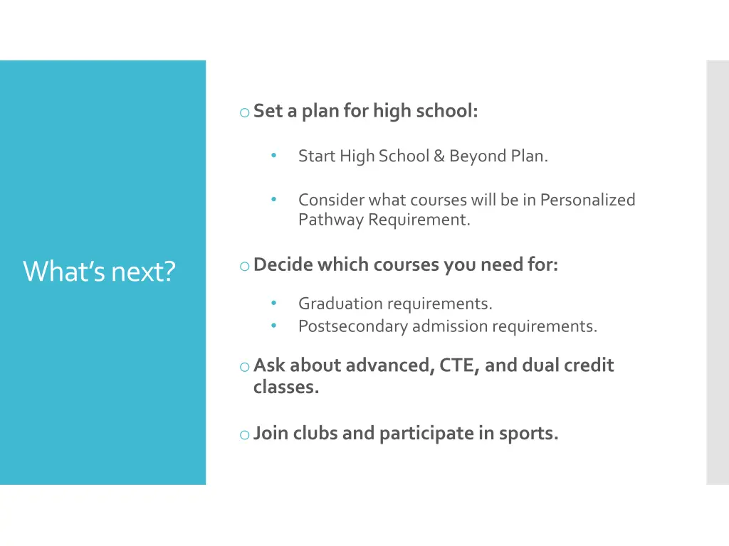 o set a plan for high school
