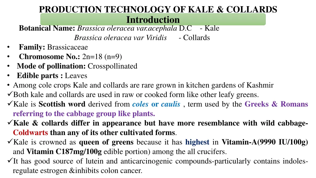 production technology of kale collards