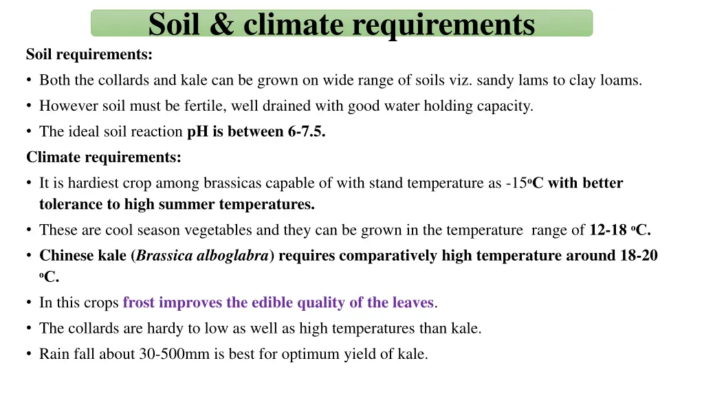 soil climate requirements