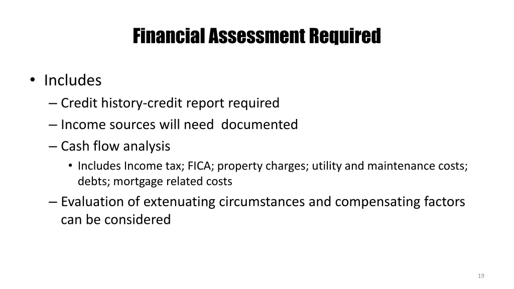 financial assessment required